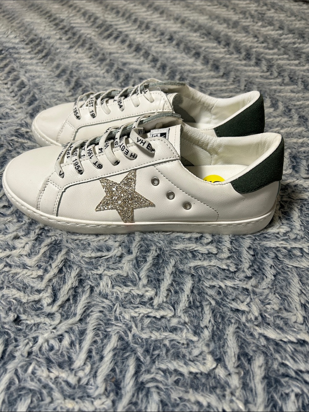 Vintage Havana Carla White Leather Sneakers with Silver Glitter Star